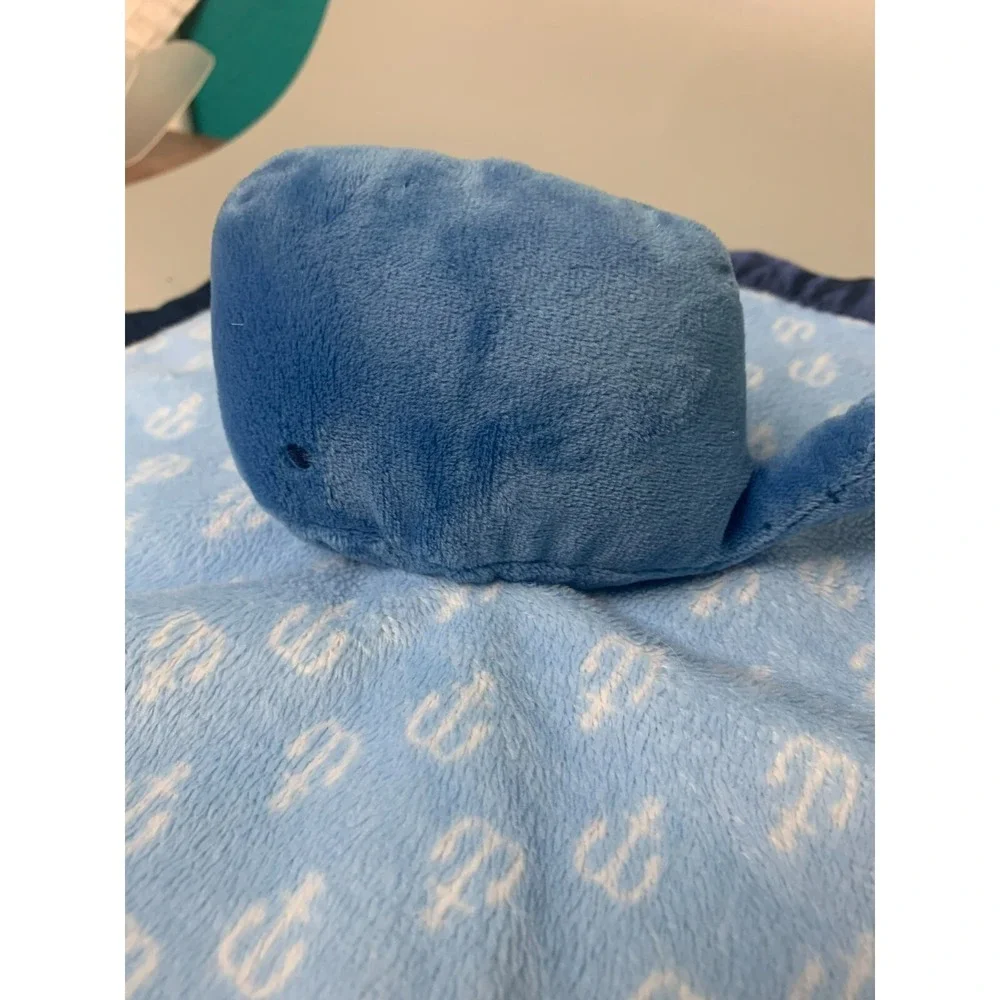 Cloud Island Blue Whale Baby Security Blanket Anchor Print Navy Satin Trim Lovey